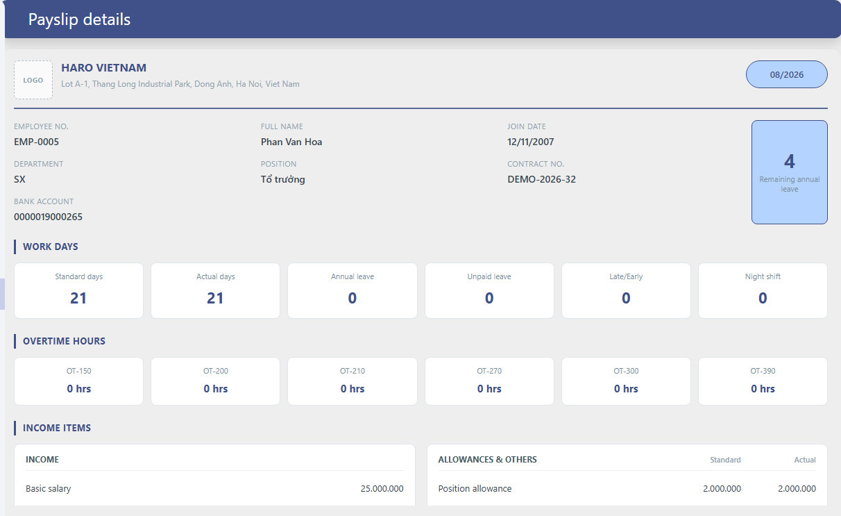 Payslip screen